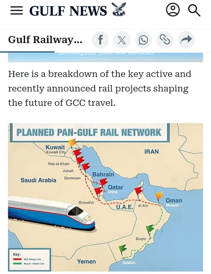 Pan-Gulf Rail Network map showing UAE-Oman connection