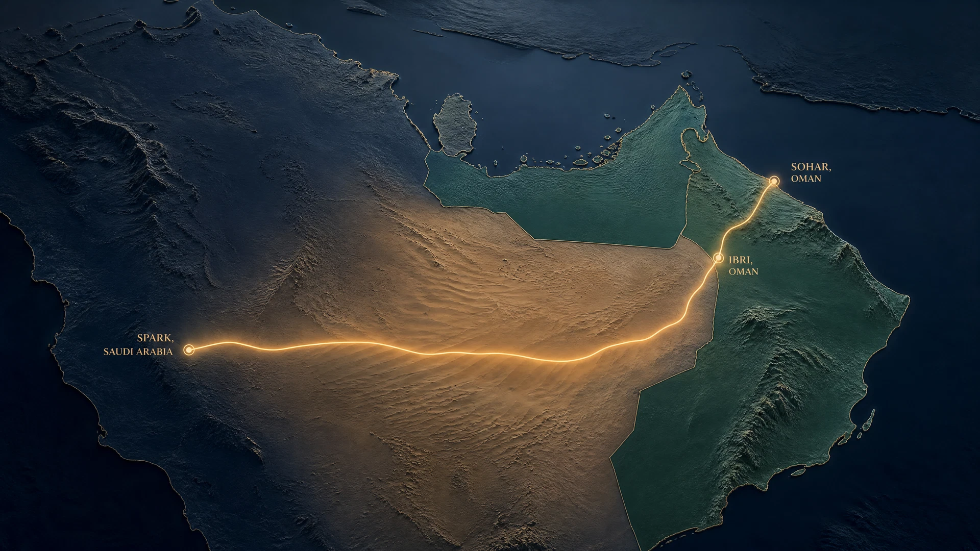 Map illustration of the Saudi–Oman overland logistics corridor